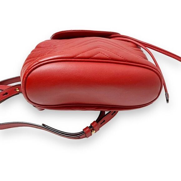 Gucci Marmont Metallasse Quilted Chevron Leather Drawstring Backpack Mini GG Red - Picture 6 of 16